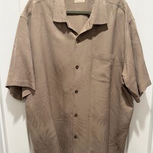 Tommy Bahama Light Beige Linen-Texture Shirt with Coral Logo Embroidery